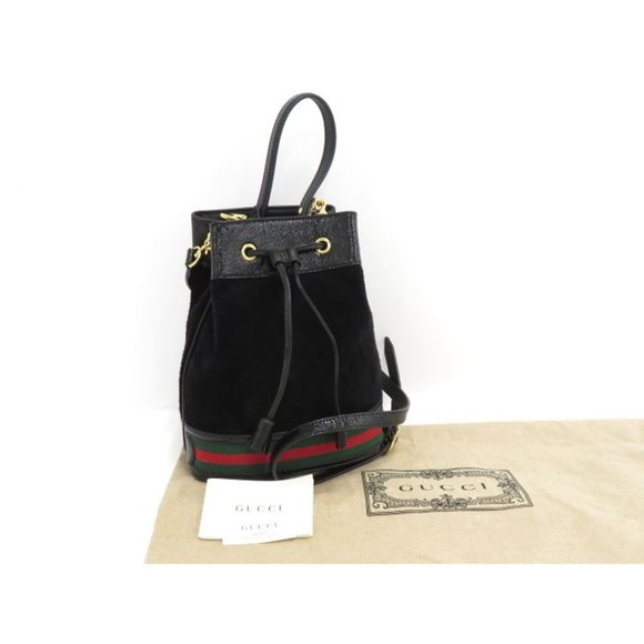 Gucci Ophidia Sherry Line Small Bucket Shoulder Bag Suede Black - Picture 9 of 9